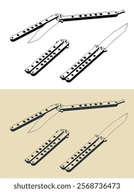 Stylized vector illustrations of butterfly knife
