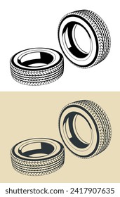 Stylized vector illustrations of a car tires
