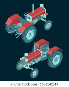 Ilustraciones vectoriales estilizadas de una viñeta Vista isométrica del tractor