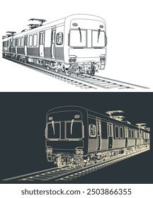 Ilustraciones vectoriales estilizadas de una ciudad ​tren ​ cerca