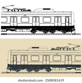 Stylized vector illustrations of a city ​train close-up