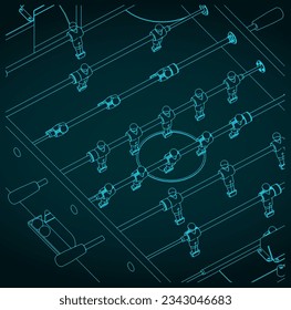 Stylized vector illustrations of a classic foosball table close up