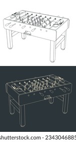 Stylized vector illustrations of a classic foosball table