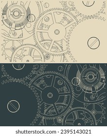 Ilustraciones vectoriales estilizadas de un mecanismo de reloj de cierre