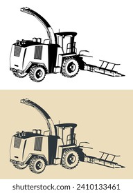 Ilustraciones vectoriales estilizadas de un cosechador combinado