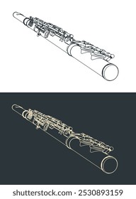 Stylized vector illustrations of a concert flute