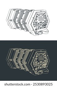 Stylized vector illustrations of a concertina instrument