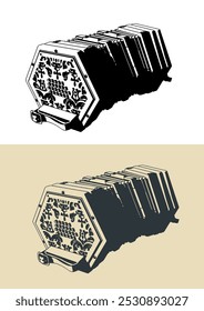 Stylized vector illustrations of a concertina instrument