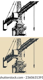 Stylized vector illustrations of construction crane close-up