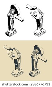 Stylized vector illustrations of cordless angle  professional grinder