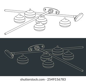 Ilustrações de vetor estilizado de pedras e vassouras