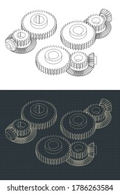 Stylized vector illustrations of different types of Gears