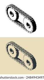 Stylized vector illustrations of a double chain drive