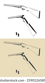 Stylized vector illustrations of double-barreled hunting shotgun