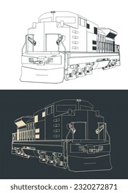Ilustraciones vectoriales estilizadas de dibujos de locomotoras diésel