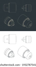 Stylized vector illustrations of drawings of drill chucks