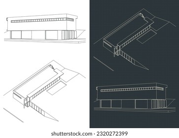 Ilustraciones vectoriales estilizadas de dibujos de una casa moderna en un estilo arquitectónico minimalista
