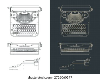 Ilustrações vetoriais estilizadas de desenhos de máquina de escrever retro