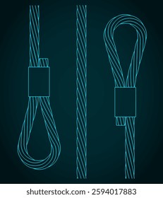 Stylized vector illustrations of drawings of steel cable with a loop