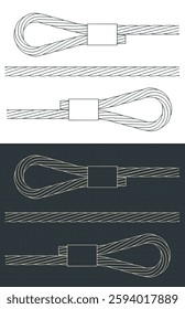 Stylized vector illustrations of drawings of steel cable with a loop
