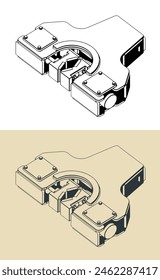 Ilustraciones vectoriales estilizadas de una abrazadera hidráulica de plataforma de perforación