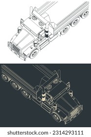 Stylized vector illustrations of dump truck close-up