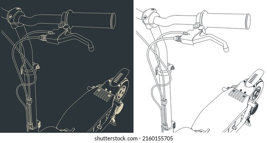 Ilustraciones vectoriales estilizadas del cierre de la motocicleta eléctrica