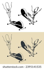 Stylized vector illustrations of elliptical machine