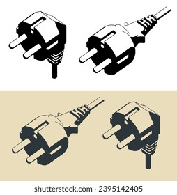 Stylized vector illustrations of Europe power cord close up