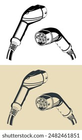Stylized vector illustrations of EV charger type 2 plug