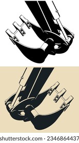 Stylized vector illustrations of excavator bucket closeup
