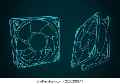 Stylized vector illustrations of fans for CPU coolers and computer cases