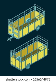 Ilustraciones vectoriales estilizadas de ilustraciones de caricaturas de un remolque Farm Tractor