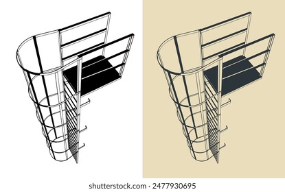 Stylized vector illustrations of fire escape