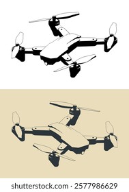 Stylized vector illustrations of a folding drone