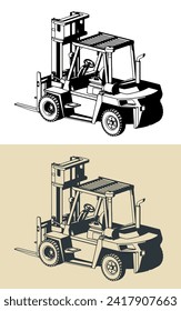 Ilustraciones vectoriales estilizadas de carretillas elevadoras