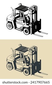 Stylized vector illustrations of forklift truck