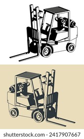Ilustraciones vectoriales estilizadas de carretillas elevadoras
