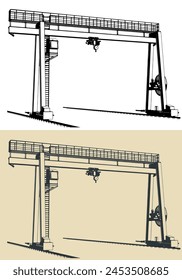 Ilustraciones vectoriales estilizadas de grúa pórtico