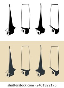 Stylized vector illustrations of gas turbine compressor rotor blade