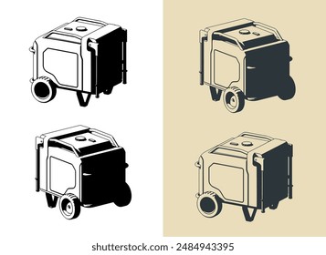 Stylized vector illustrations of gasoline generator
