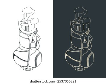 Ilustraciones vectoriales estilizadas de un conjunto de palos de golf