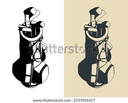 Stylized vector illustrations of a golf club set