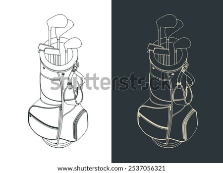 Stylized vector illustrations of a golf club set
