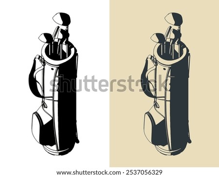 Stylized vector illustrations of a golf club set