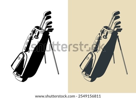 Stylized vector illustrations of a golf club set