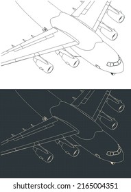 Stylized vector illustrations of heavy cargo aircraft