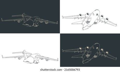 Stylized vector illustrations of heavy cargo aircraft