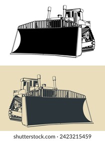 Stylized vector illustrations of heavy duty crawler dozer
