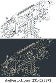 Ilustraciones vectoriales estilizadas del cierre de ametralladoras pesadas